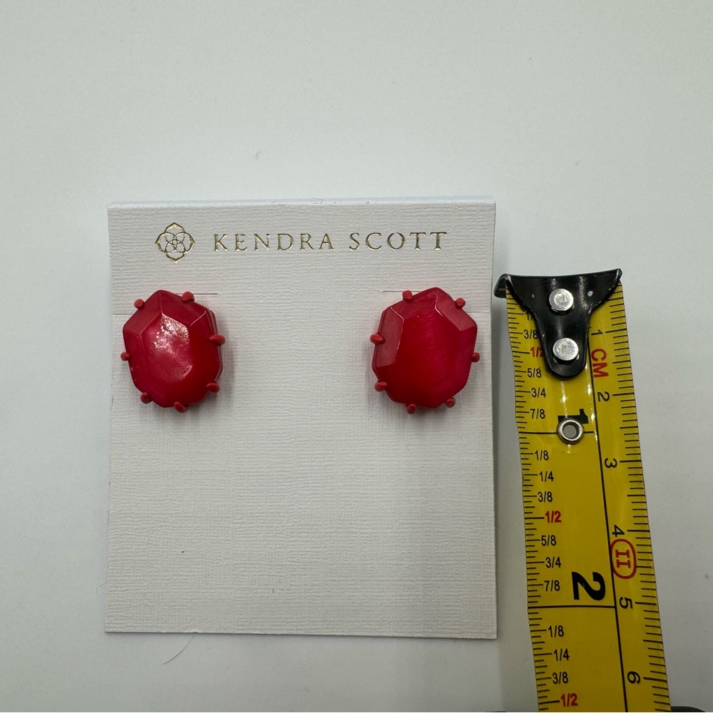 Kendra Scott Morgan Matte Red Mother of Pearl Studs - Picture 2 of 3